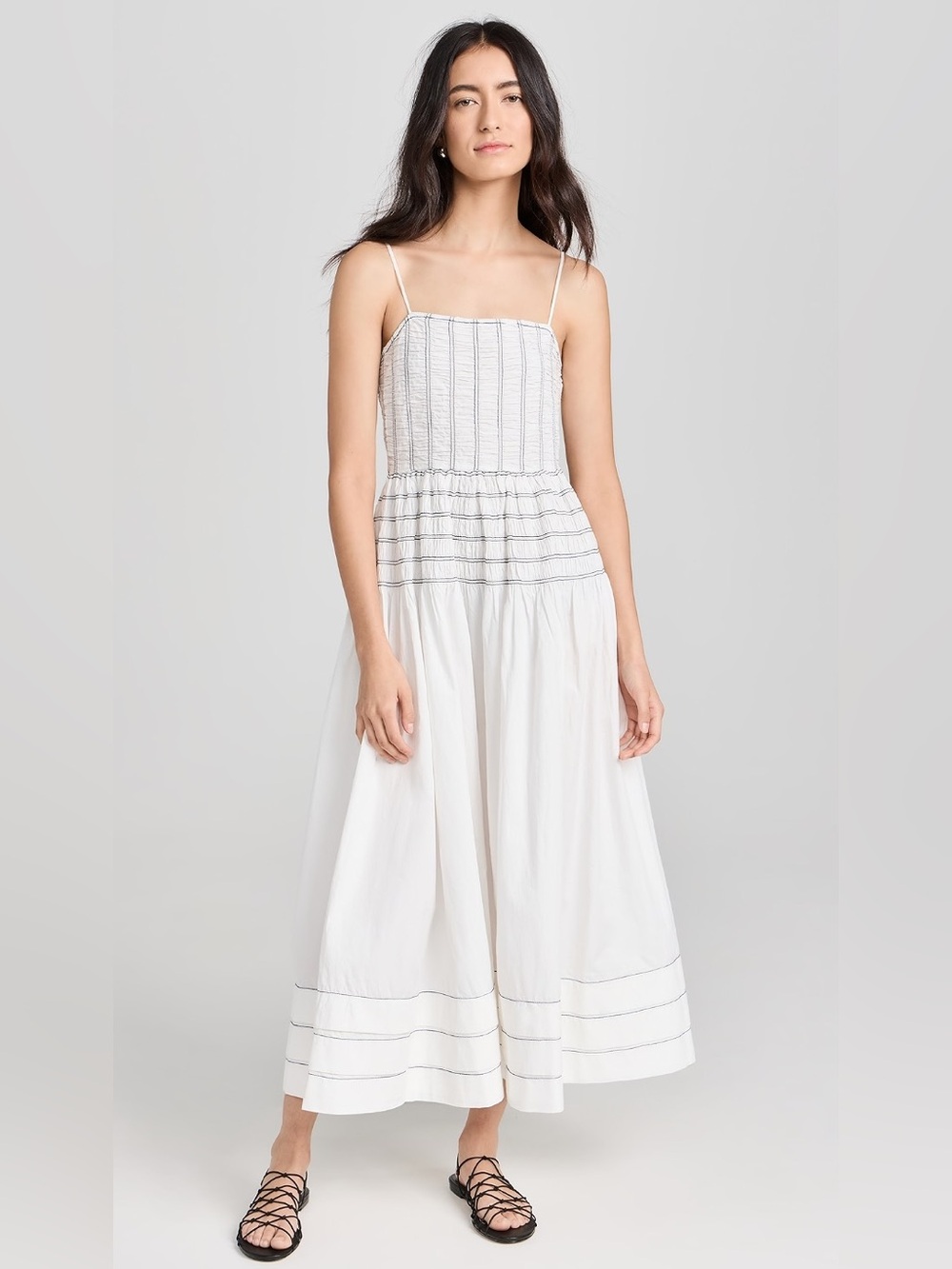 Saylor White Adalene Dress Smocked Maxi Dress Black Stitching 57076